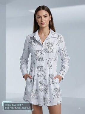 White Script-Print Mini Shirt Dress